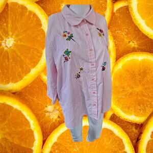 Breckenridge‎ Pink and White Flower Butterfly Embroidered Blouse Size 2XL